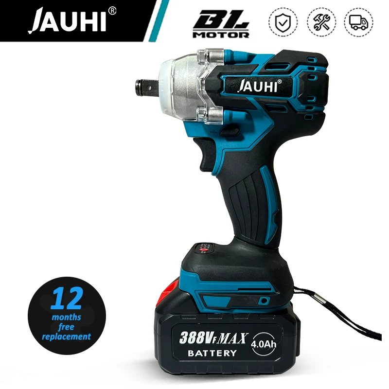 

JAUHI 520N.M Brushless Cordless Electric Impact Wrench 1/2 inch Socket Wrench Power Tools Rechargeable For Makita 18V Battery