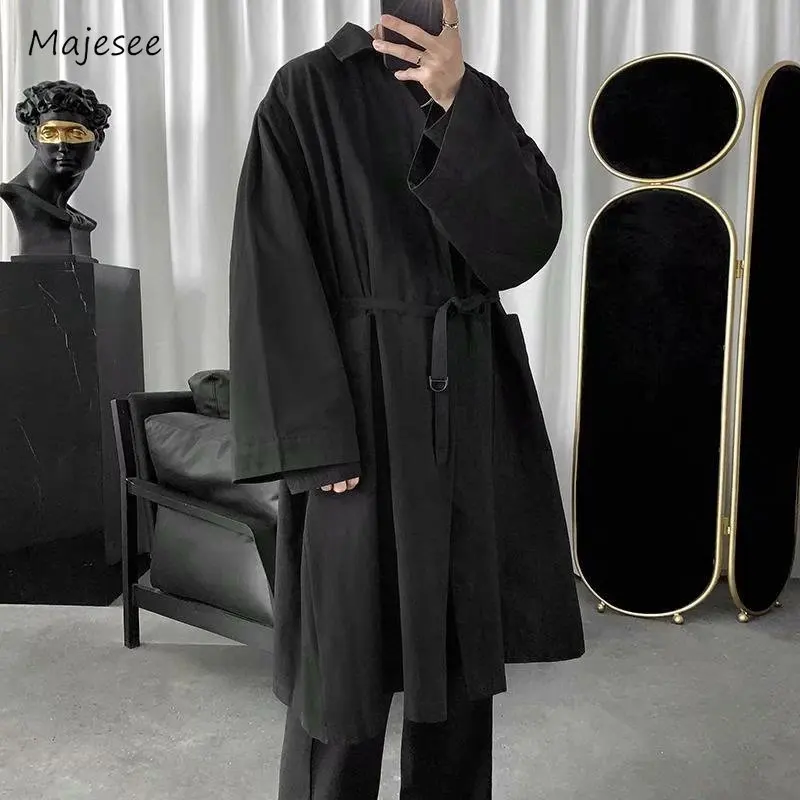 Trench Men Fashion Casual Loose Long Coat Spring Autumn Solid Color Streetwear Korean Style Teenagers Handsome Simple Chic Soft