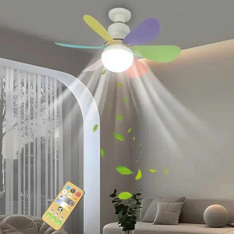 inteligente led ventilador de teto luz e27 controle remoto para escurecimento adequado para sala de estar estudo household e27 base lampada 01