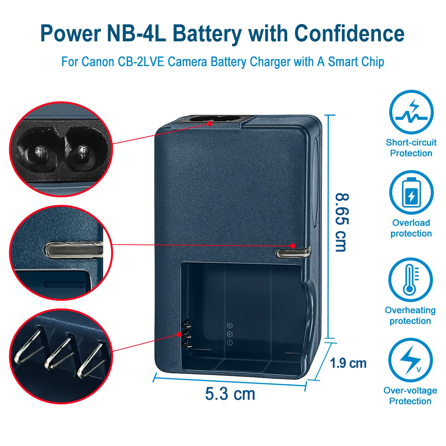 CB-2LVE CB-2LV Batterieladegerät für Canon NB-4L NB4L PowerShot SD30 SD40 SD200 SD300 SD450 SD600 SD630 SD750 SD1000 TX1 Kameras – Detail 3