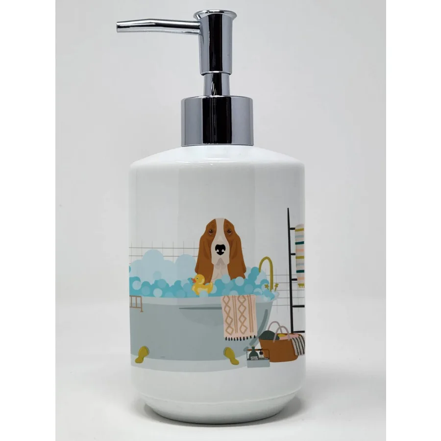 

Red and White Tricolor Basset Hound Ceramic Soap Dispenser Hand Soap Dispenser Pump Bottles for Bathroom Kitchen Empty Refillab