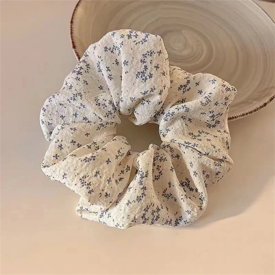 1PC Sweet Cute Print Floral Scrunchies For Women Stretch Hair Accessories Elastic Rubber Band Rope Headwear Hair Accessories Set image 4