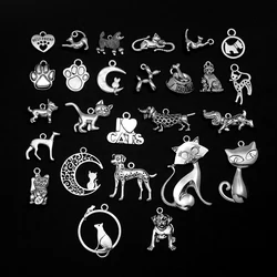 10pcs/lot Antique Love Cat Dog Pawprint Charms Moon Animals Pet Pendant For Diy Jewelry Making Findings Supplies Accessories