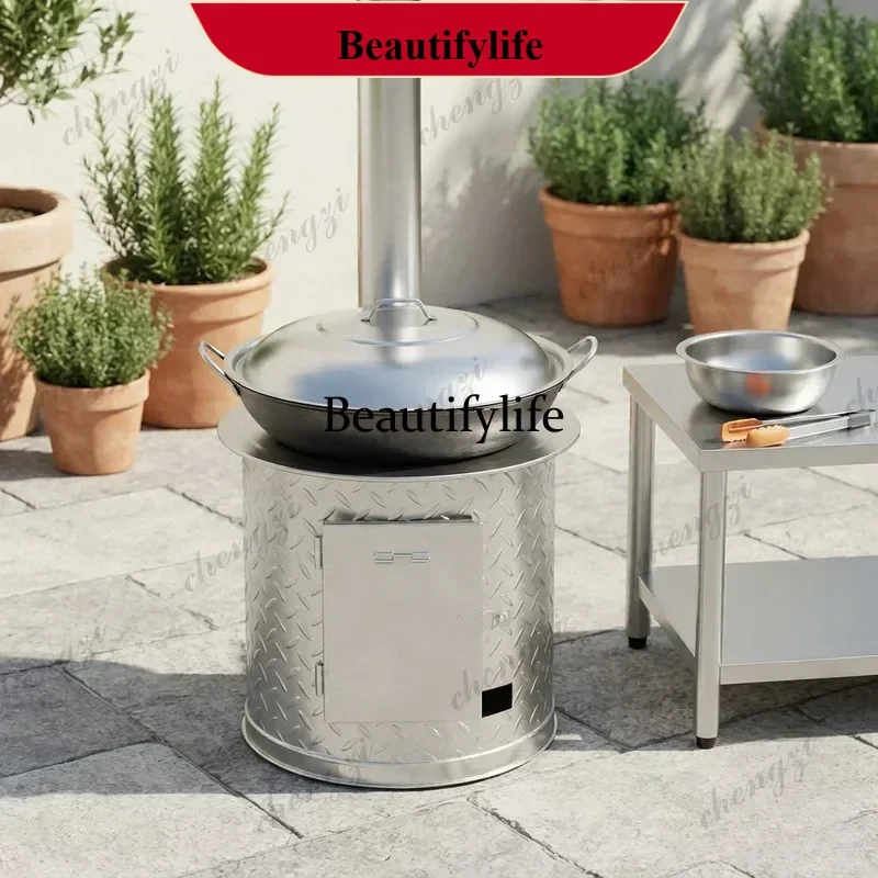 Chimeneas Outdoor Fireplace Wood Burning Stove with Large Iron Cooktop for Home Heating Barbecue Camping Non Smoking Rustic