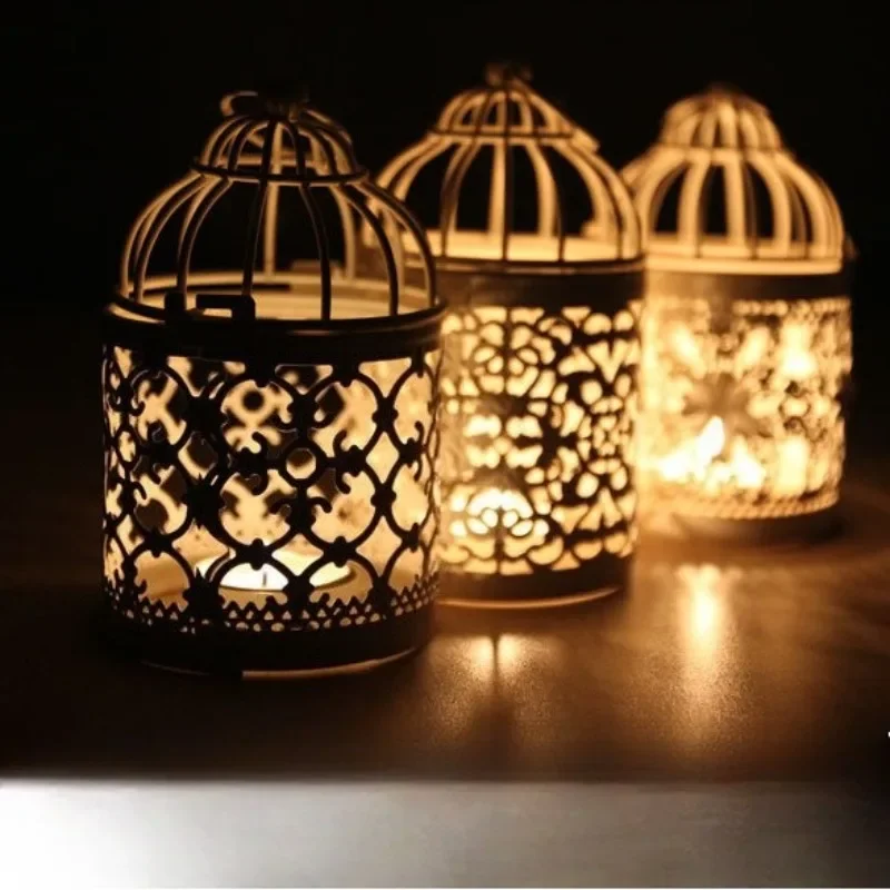 Gold Electroplated Iron Birdcage Candelabra Vintage Openwork Filigree Candle HolderHome Decor Table Centerpiece HousewarmingGift