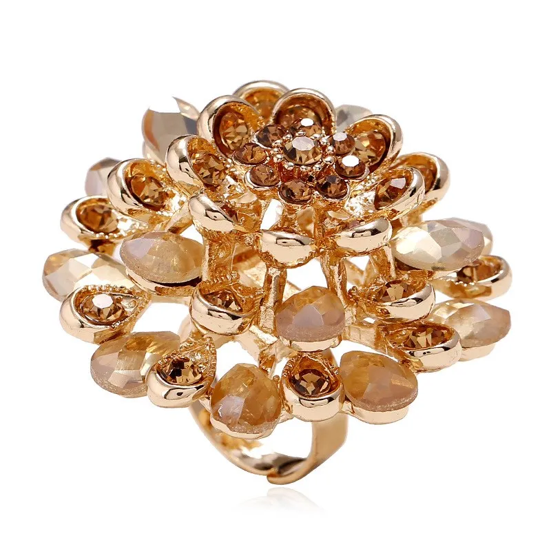 

Моющееся кольцо с кристаллом и цветком Ele, винтажное, большое, легкое, роскошное кольцо с бриллиантом, материал из сплава, необработанный европейский сле