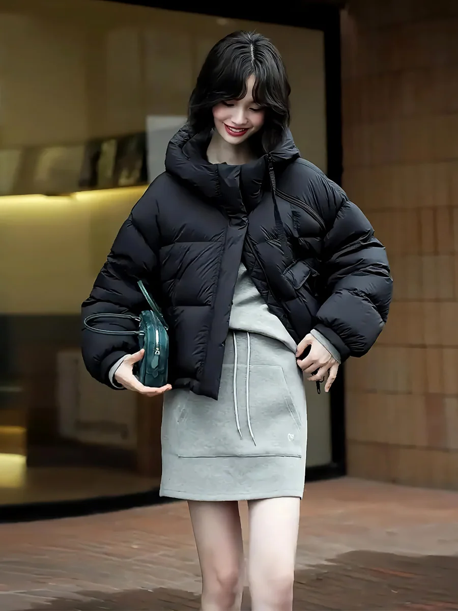 Abrigo cálido de invierno para mujer ort White Du down Jaet, diseño de sombrero de Color moderno, para ir al trabajo, a prueba de frío