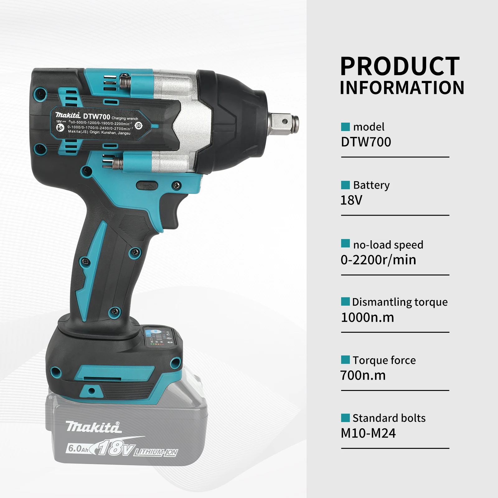 Makita DTW700 Variable Speed Impact Wrench Trigger-Controlled for Precision Torque Adjustment in Delicate and Heavy Tasks tools - view 3