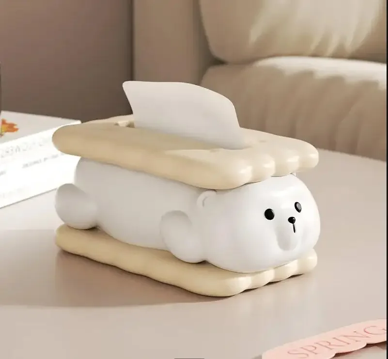 

Biscuit Bear Tissue Box Nordic Home Dining Table Ceramic Storage Decorative Art Shampoo Napkin