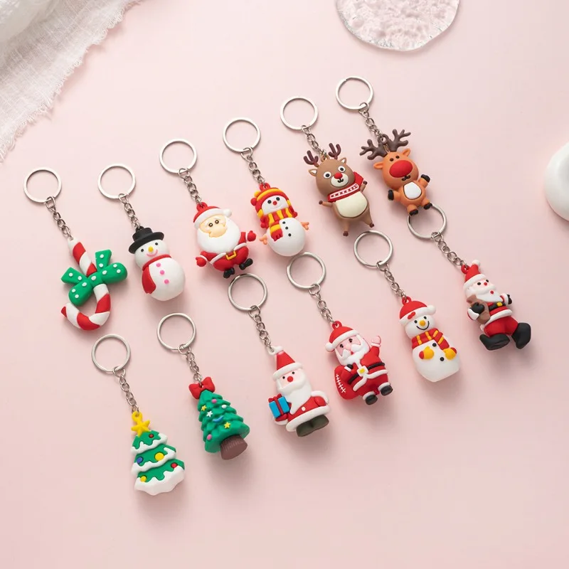 1pcs PVC Christmas Series pendant Keychain, Fashion Cute Santa Claus tree Gloves Bag Accessories, Christmas Small Gifts