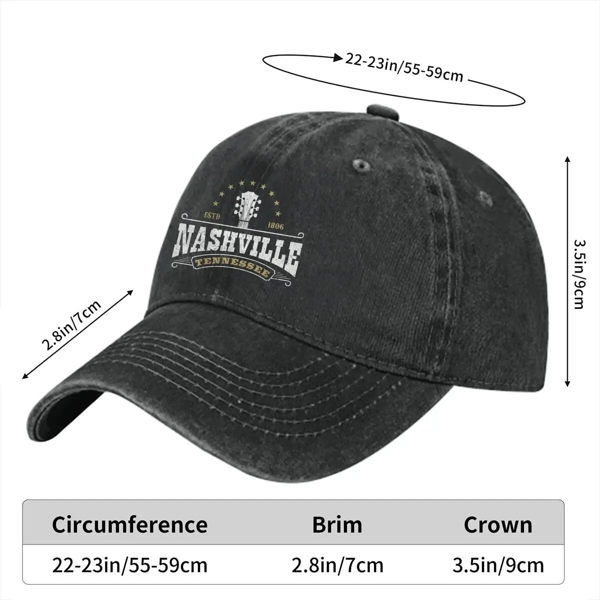 Washed Men's Baseball Cap Nashville Tennessee Musician Trucker Snapback Caps Dad Hat Guitar Lover Golf Hats