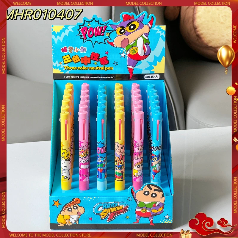 

New 36pcs Crayon Shin-chan Three-color gel pen cartoon multi-function pen student stationery pen wholesale