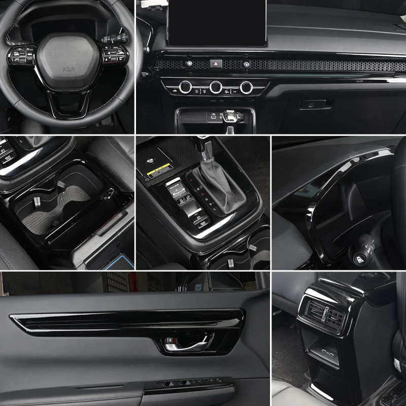 Gloss Black For Honda CR-V Breeze 2023-2026 Gear Shift Panel Cover Rear Seat Anti-Kick Protector Dashboard Air Outlet Trim Frame