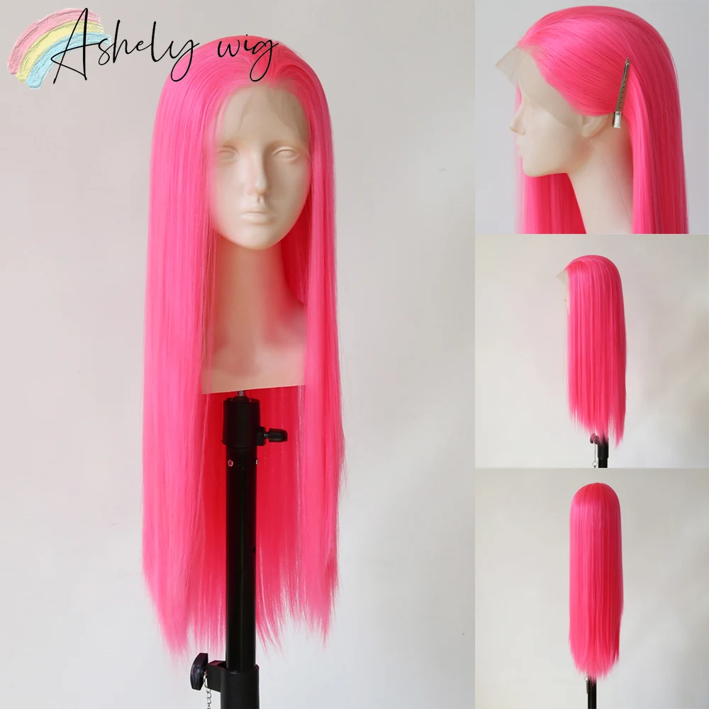 

Light Pink Wig for Women 13*4 Lace Front Wigs 26inch Long Straight Hair Wig High Temperature Fibers Synthetic Wigs for Cosplay