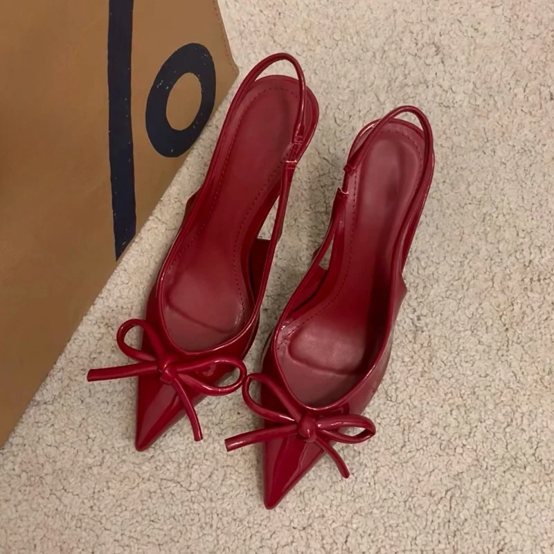 

New Summer High Heel Women Sandals Shoes Fashion Pointed Toe Butterfly-knot Singbacks Mules Shoes Elegant Wedding Party Shoes