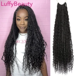 Human Hair Goddess Boho Braids Crochet Hair Pre-Looped Braiding Hair Curly Full Ends Hair Extensions For Black Women LuffyBeauty