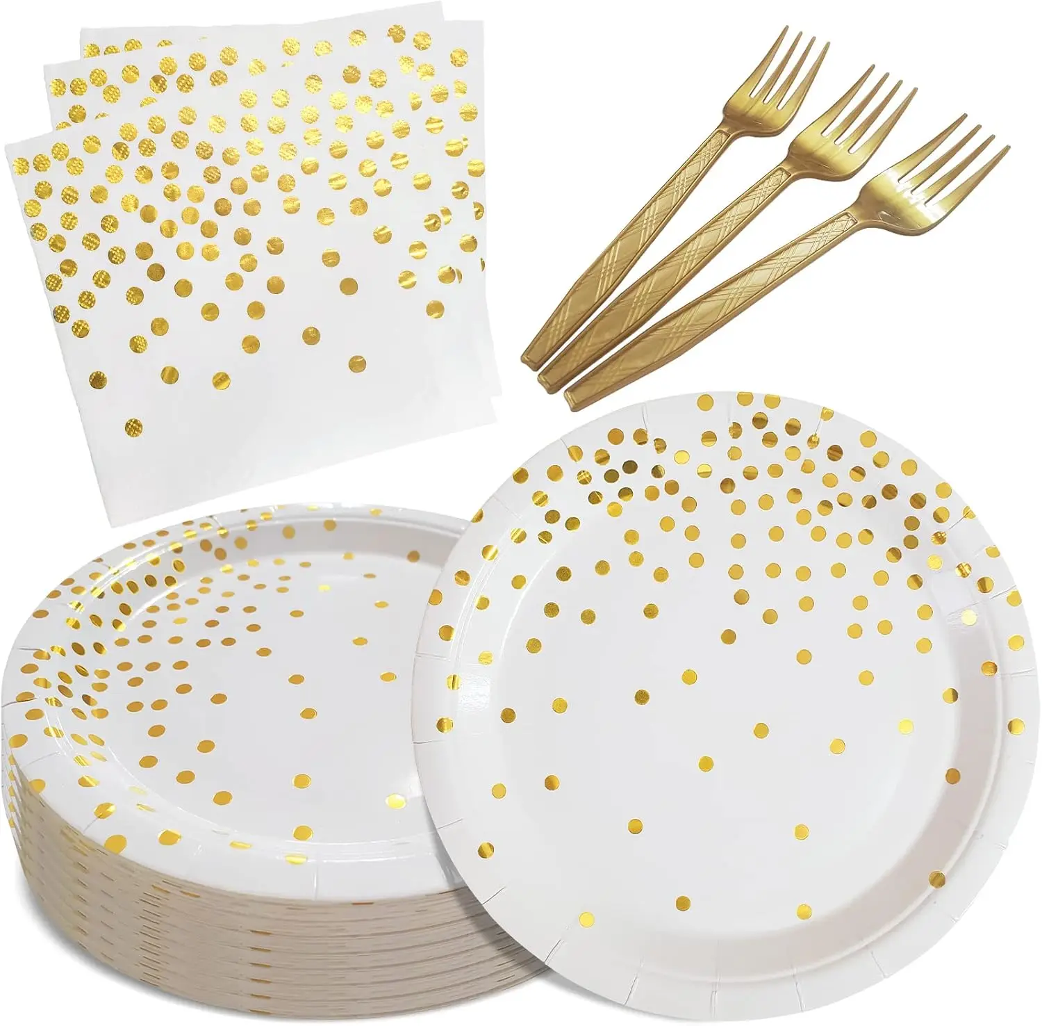 

White and Gold Disposable Paper Plates Napkins, 105 PCS Party Supplies for Birthday Wedding (Serves 35 Guests)
