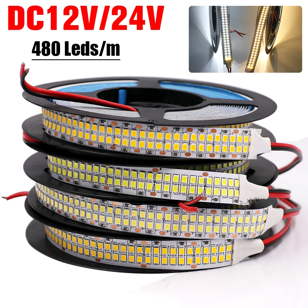 

480Leds/M Highlight Double Rows LED Strip DC 12V 24V 2835 IP21 IP67 White/Warm White Flexible Ribbon Rope LED Light