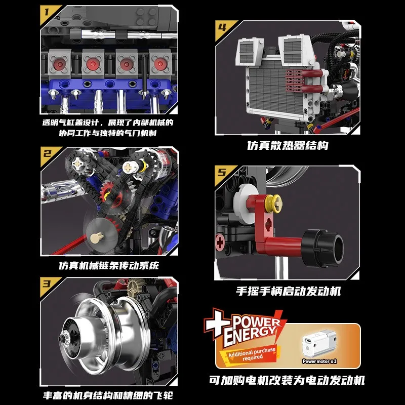 

1145 Pcs American Supercharged V8 Engine Building Blocks MOC Mechanical Truck Motor Model Bricks DIY Educational Toys for Boy