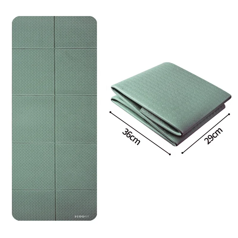 Portable Eco TPE Yoga Pad, Print Green Dual TPE 8mm Folding Non Slip Yoga Mat With Bag at Big Size 183X65