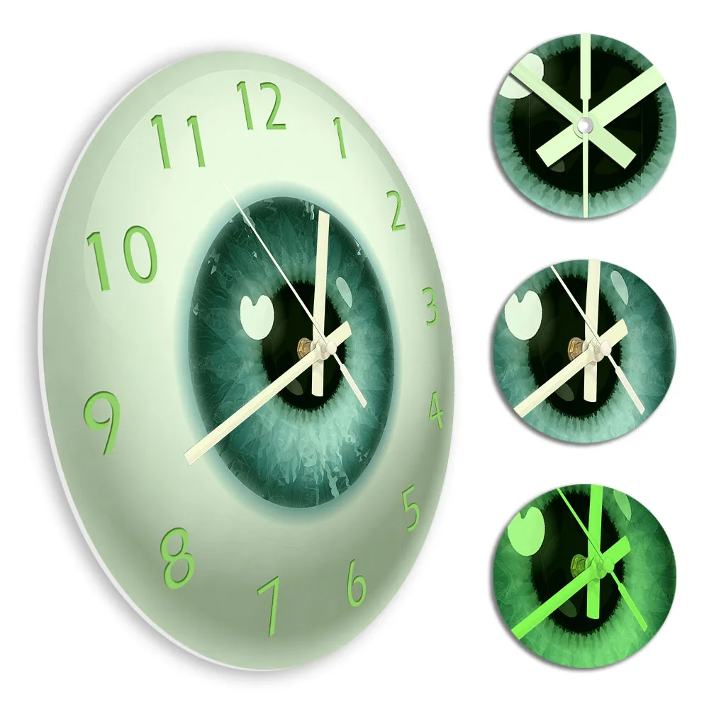 Eyeball Glow In Dark Wall Clock For Optometry Clinic Doctor Office Medical Room Luminous Numbers Hands Decorative Wall Clock