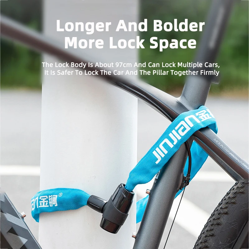 JINJIAN Bike Chain Lock 4 Digit Code Bicycle Lock With 2 Keys Electric Vehicle Lock Outdoor Anti-theft Portable Chain Lock Reinf