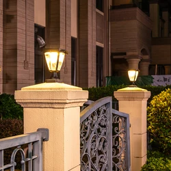 Modern Solar Pillar Lamp Dual Color Light Outdoor Super Bright Gate Garden Villa Light Control Waterproof Home Courtyard Lantern