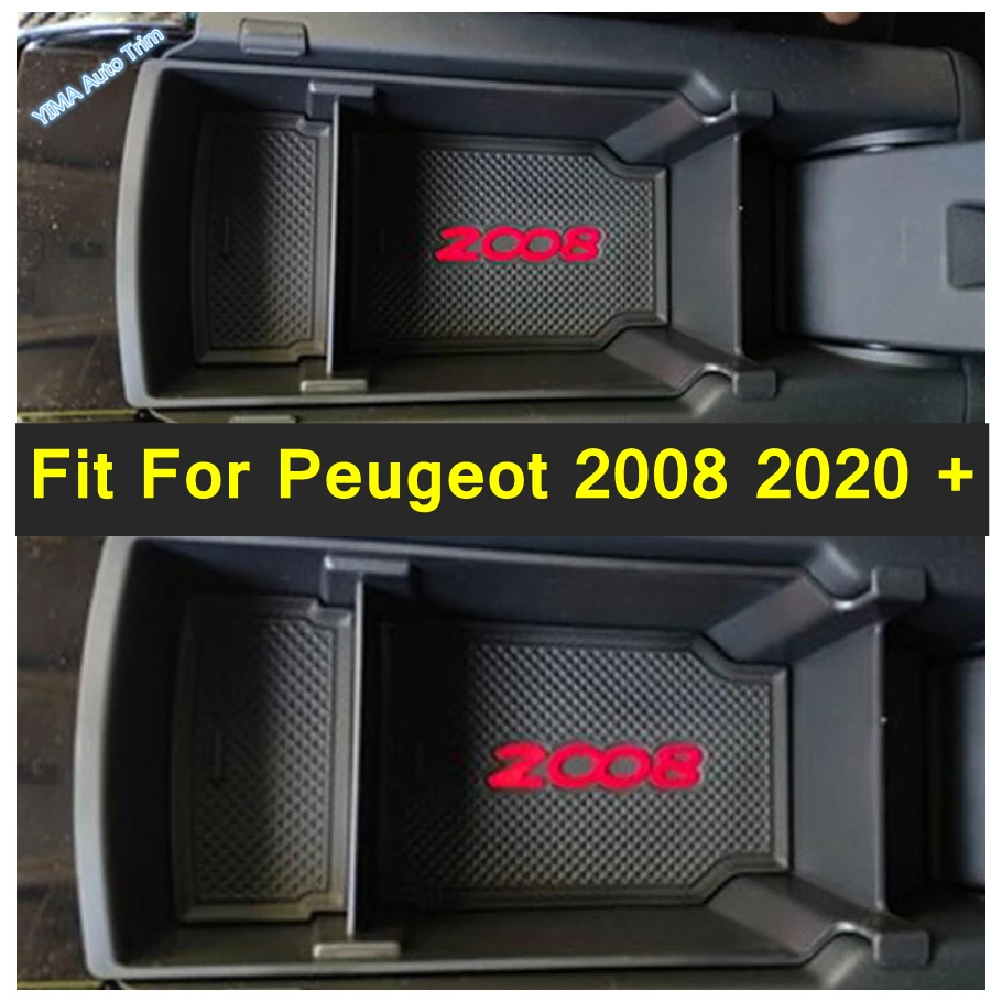 

Black Car Central Armrest Storage Box Console Arm Rest Tray Pallet Container Cover Accessories For Peugeot 2008 2020 2021 2022