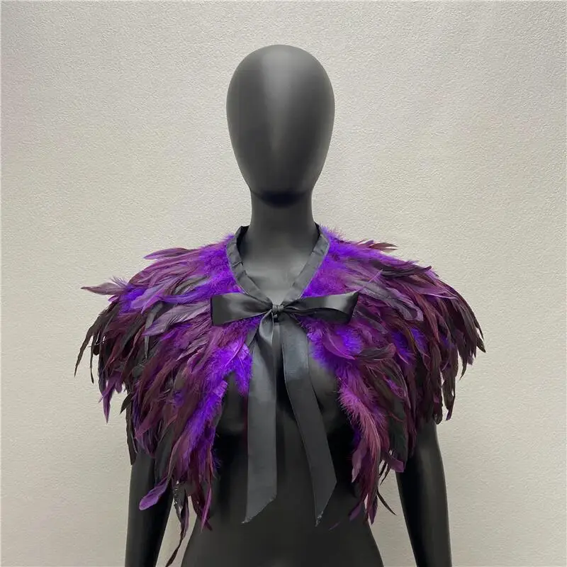Hals Schals Frau Schal Frauen Gothic Style Schals Truthahn Kleid Cape Halloween Pelz Schal Feder Hochzeits feier Schal Cosplay – Detail 9