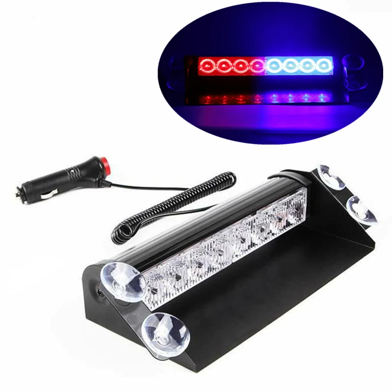 8LED 12V รถ LED Strobe ไฟเตือนรถบรรทุกฉุกเฉิน Flasher Dash Strobe Light Day Running แฟลช LED ไฟตํารวจสีแดง/สีฟ้า