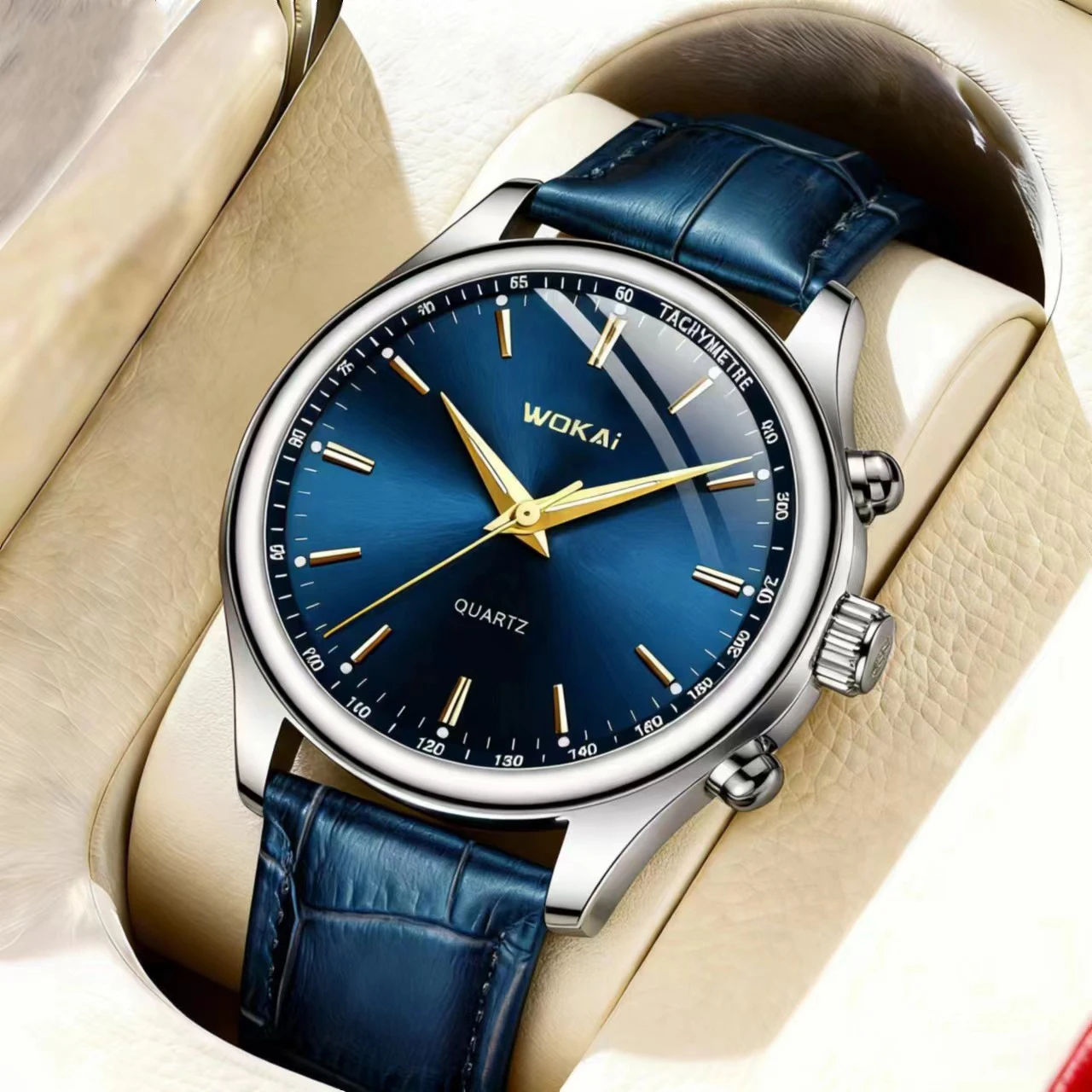 새로운 2023wokai 비즈니스 시계 쿼츠 스포츠 시계 레저 벨트 남성용 시계 남성용 시계