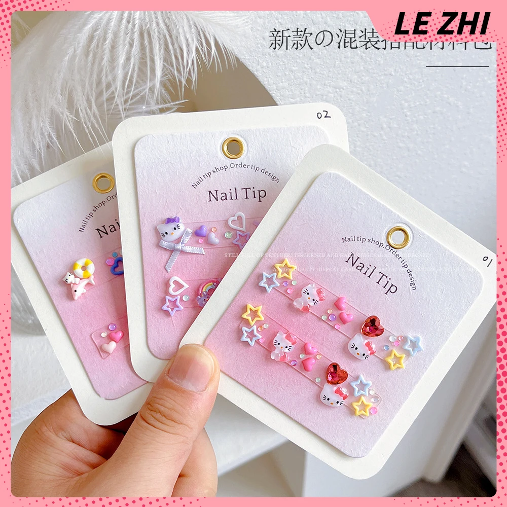 Kawaii hawaiian ische schwarze haut hallo kitty nagel zubehör jungfräuliches herz blinkende strass steine nagel liefert diy harz material packung