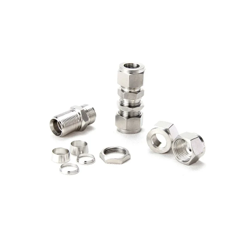 Stainless Steel Straight Bulkhead Connector 6mm 8mm 10mm 1/4 3/8 1/2 Equal OD Pipe Double Ferrule Compression Fitting SS 304