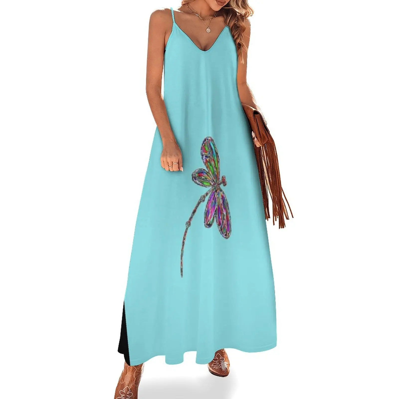 

Neon Dragonfly - Turquoise Sleeveless Long Dress women's elegant loose dresses Women's dresses evening dresses ladies Dress