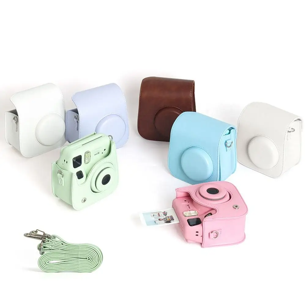 With Shoulder Strap Instant Camera Case PU Leather Travel Protective Cover Anti Scratch Soft for Fujifilm Instax mini SE/7+