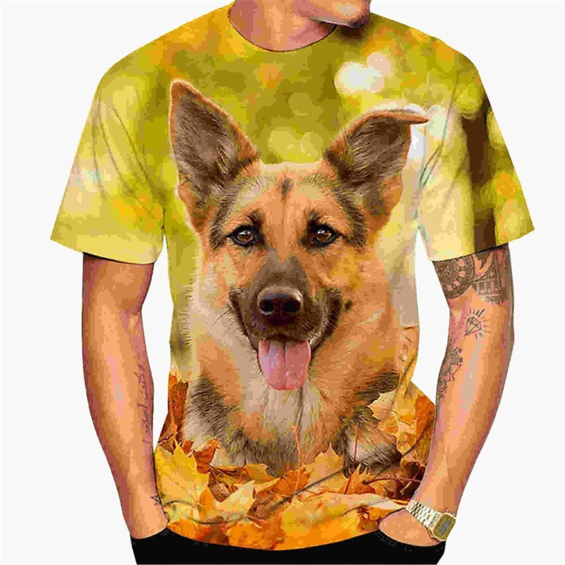 Cute German Shepherd Pattern T-shirt Fashion Summer Short Sleeve Funny 3D Dogs Printed T Shirts Casual Oversized Mens Clothing