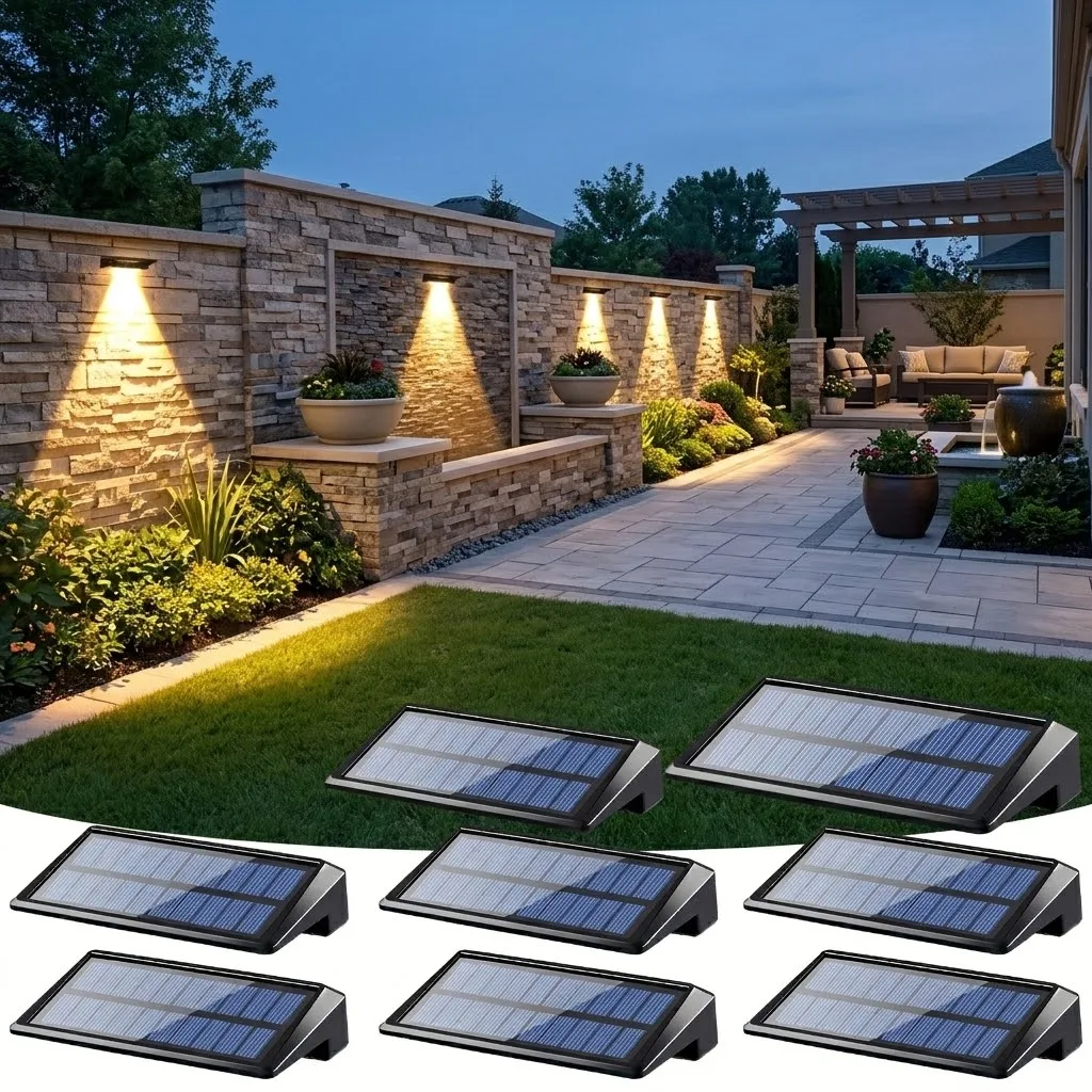 Solar Fence Lights Outdoor Waterproof 4 Leds Wall Lamp Deck Step Accent Lighting Solar Powered Yard Patio Garden Decor 8 Packs