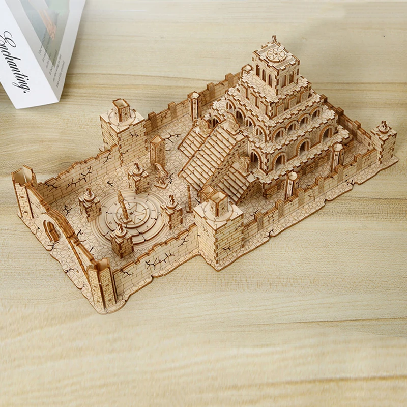 DIY 3D Holzpuzzle Miniaturmodellbausätze Zusammengebaute Ruinen Puzzles Architekturhaus für Kinder Pädagogische Geschenke