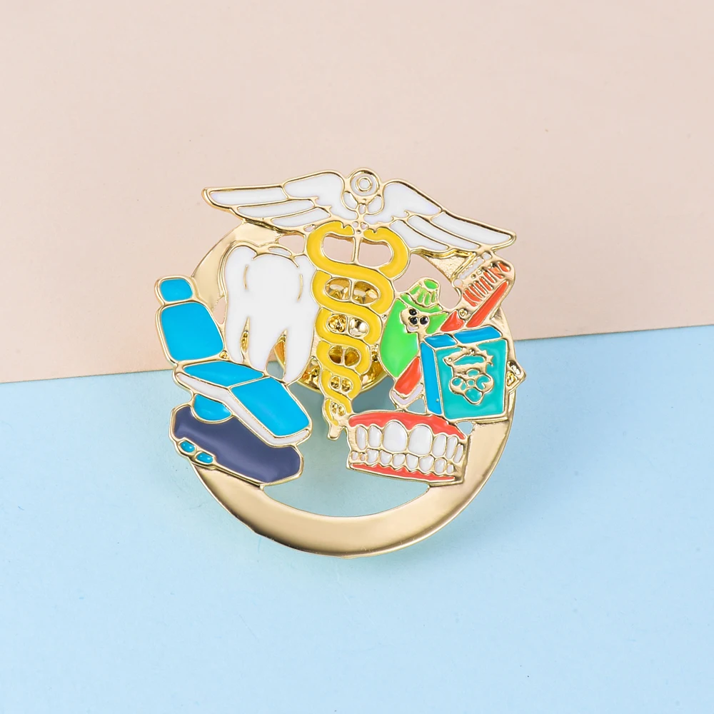 Dental Enamel Pin Medical Tooth Oral Care Brooch Dentist Lapel Badge Gift Jewelry Caduceus Medicine Badge for Doctor Nurse