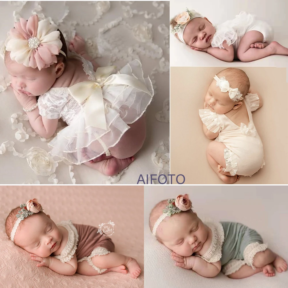 Baby Clothes for Photo Shoot Newborn Photography Props Headband Dress Set Bebe Girl Lace Romper Dress Outfit Flokati Photography