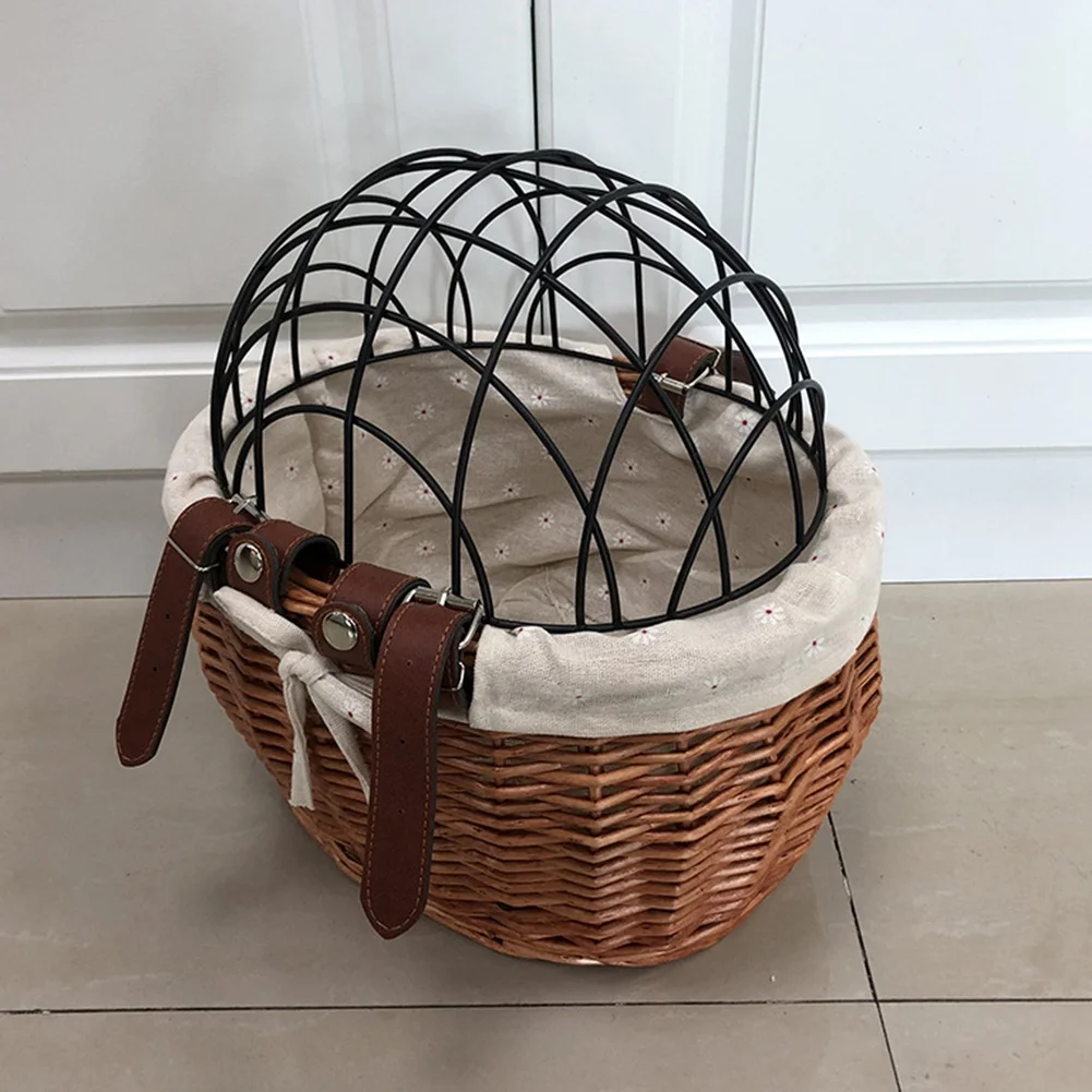 Dog Bicycle Front Handlebar Basket Pets Handwoven Wicker Road Bike Basket Pet