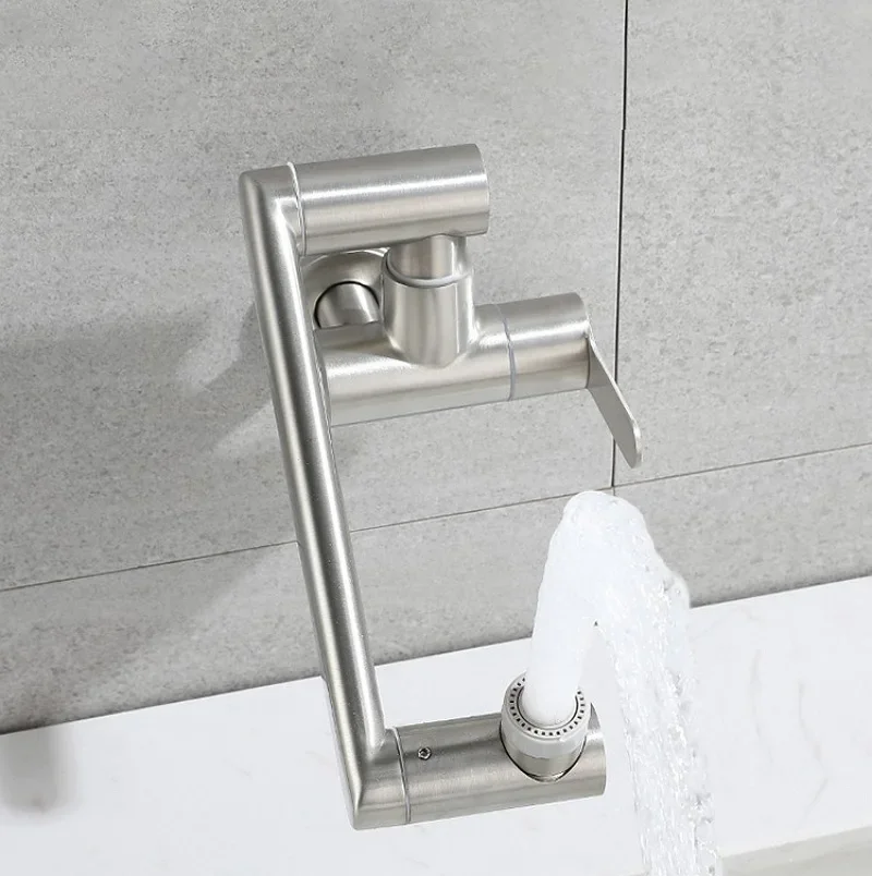 Wall Mounted Kitchen Faucet with Sprayer 360 Degree Rotate Single Cold Water Mop Pool Tap Outdoor Balcony Foldable Invisible Tap