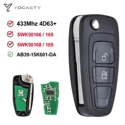 YOCASTY 5WK50166 AB39-15K601-DA 2 Button 434MHz FSK 4D63+ Flip Car key For Ford Ranger Focus Mondeo 2011 2012 2014 2015 5WK50165