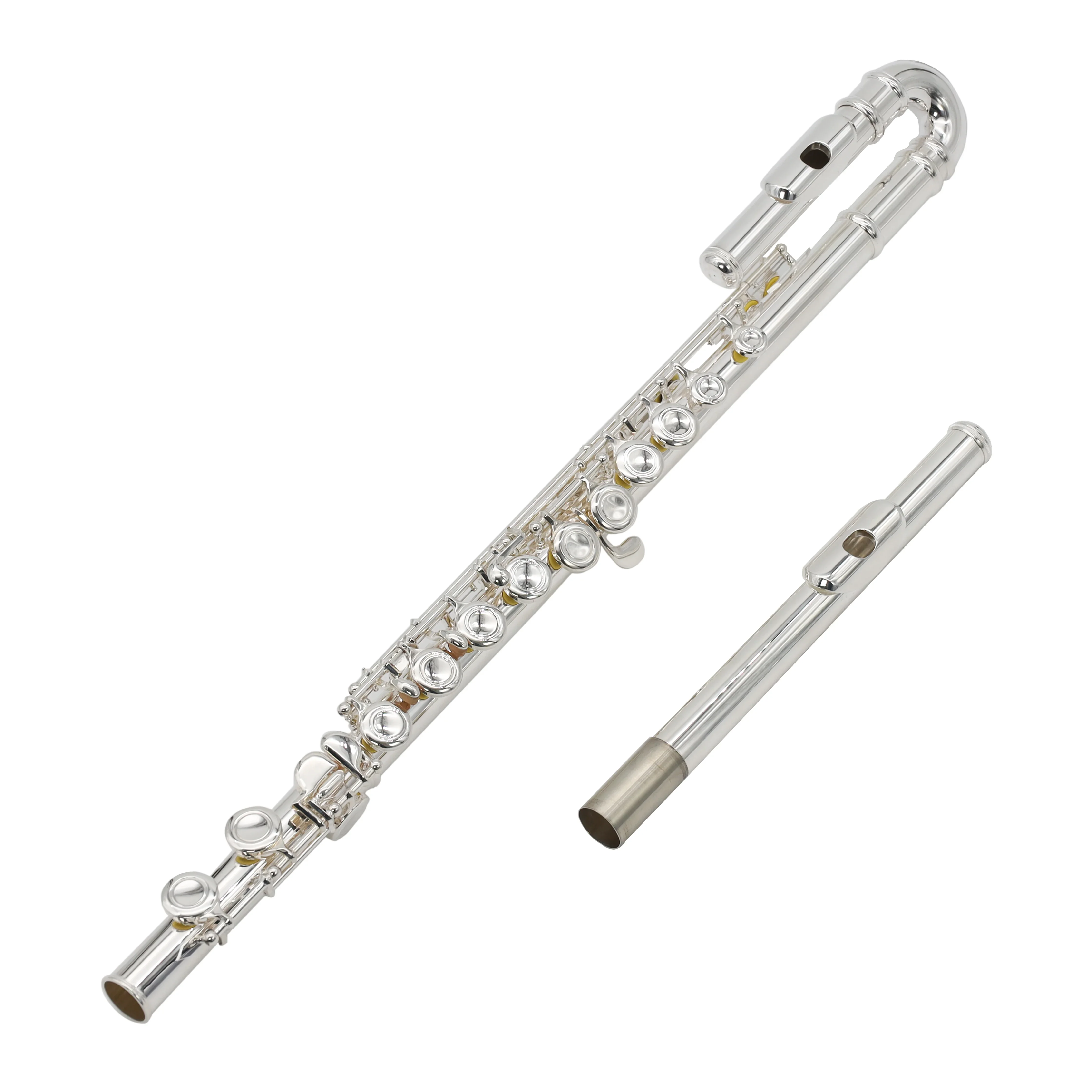 

Double Head High Quality Silver Plated Woodwind Instrument Student Flute OEM with Curved headjoint