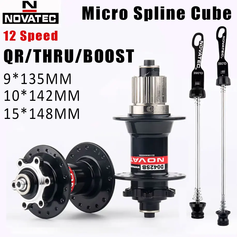 Cubo de Bicicleta Novatec MTB MS Cube Traseiro e Dianteiro Micro Spline Cubo 12V com Rolamentos 32 Furos Boost 12S para Shimano M6100 M7100