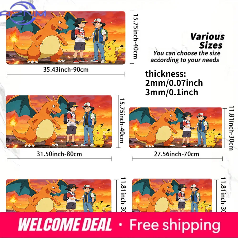 Pokemon Ash & Charizard Sunset Handshake Gaming Mouse Pad Non-Slip Desk Mat