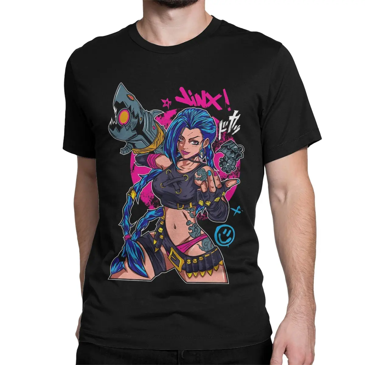 Leisure Jinx Arcane T-Shirts for Men Women Round Neck 100% Cotton T Shirt League Battle Game Legends Short Sleeve Tees  Gift