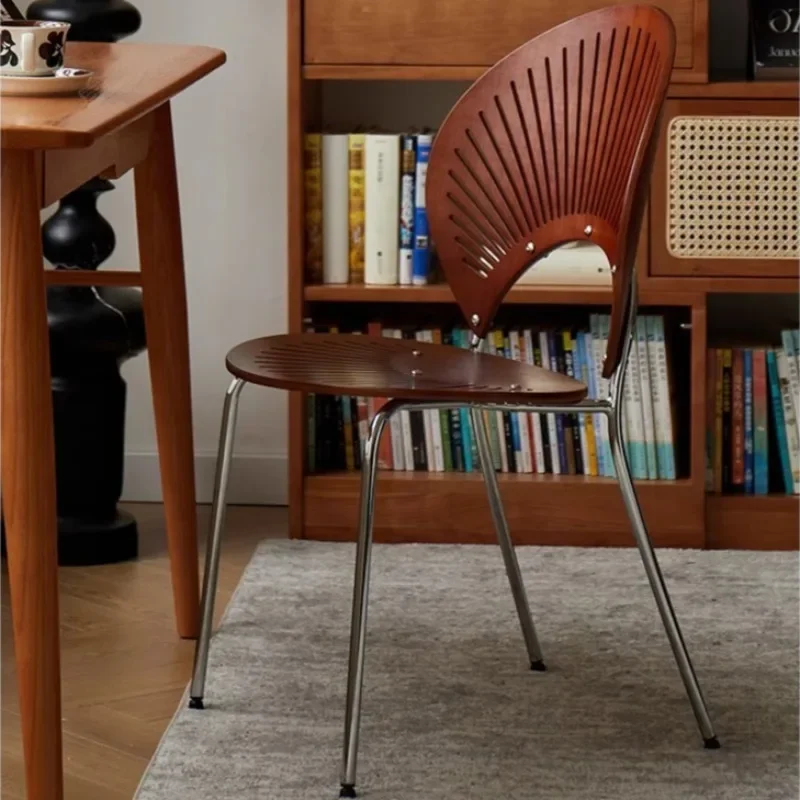 Light luxury solid wood shell shaped backrest dining chair, steel frame outdoor leisure chair, coffee chair, living room chair