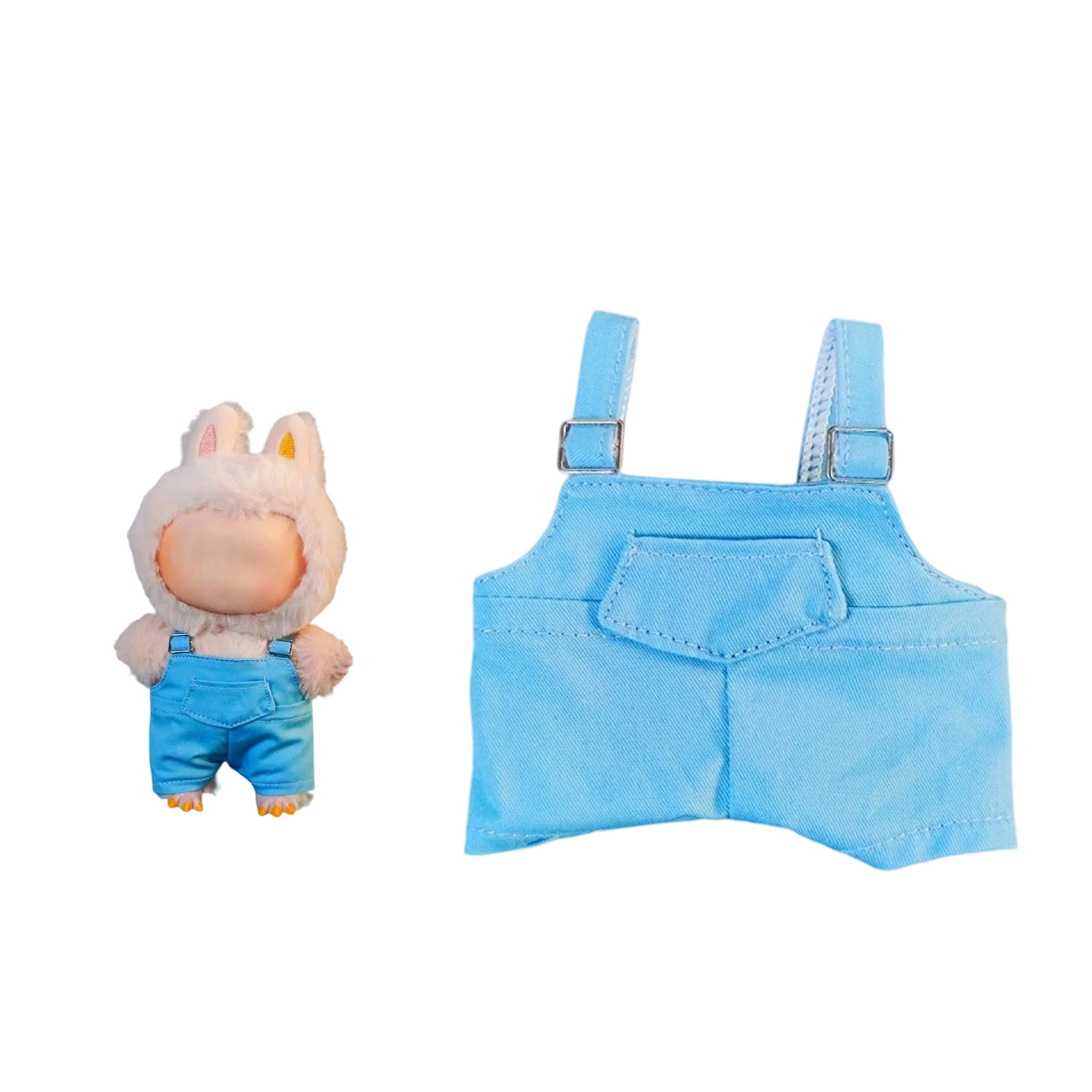 

15-17cm Clothes For Labubu Doll Outfit Solid Candy Color Denim Overalls Dolls Accessories