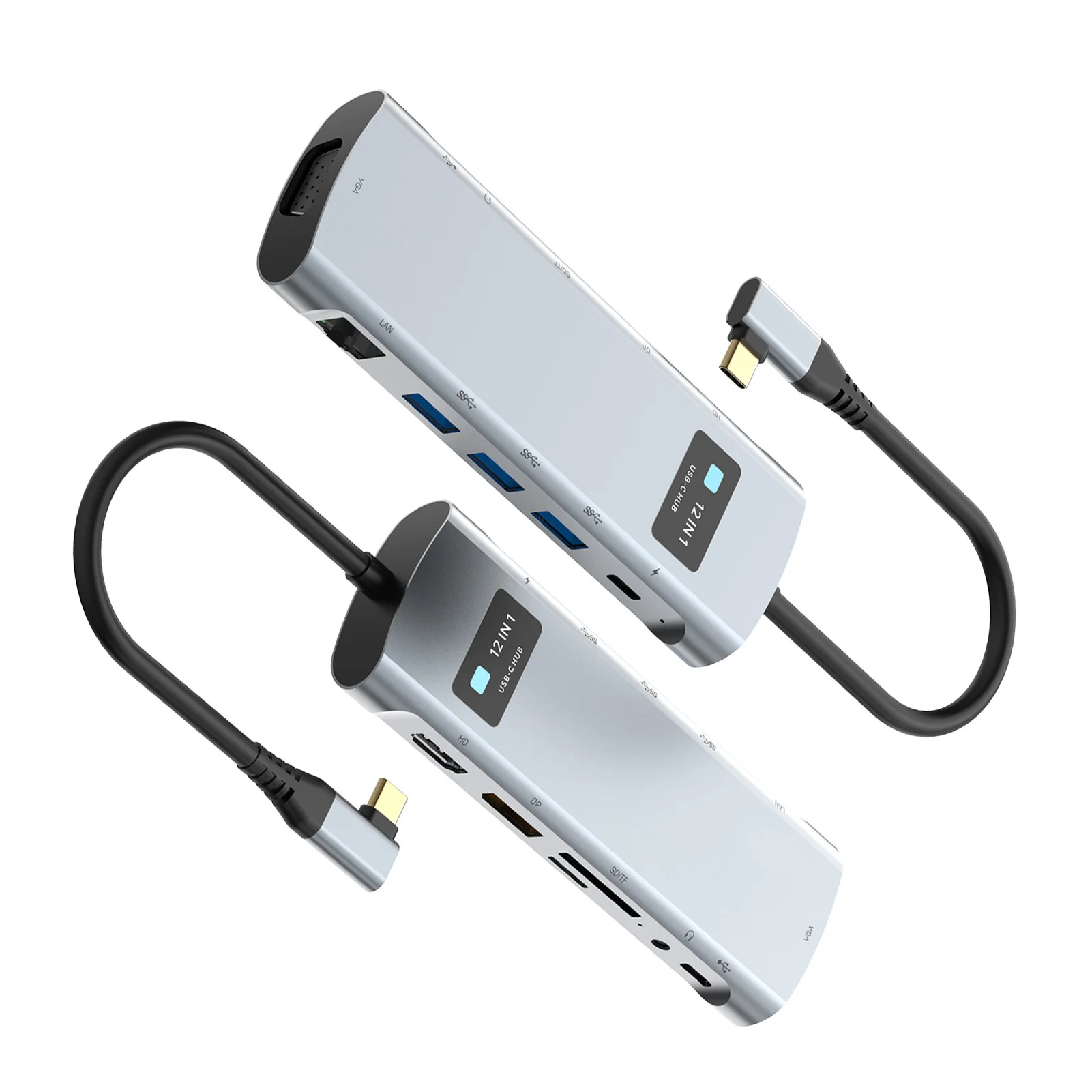 12-In-1 Hub Type C/M to PD USB3.0*3 Type C/F SD/TF RJ45 3.5mm Audio HD VGA Support MST Function 3